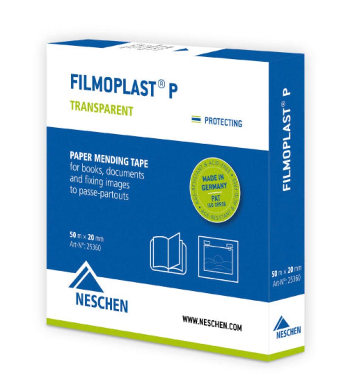 Neschen Filmoplast P Transparent Paper Archival Mending Tape, 3/4in x 165ft, Single Roll in Dispenser Box